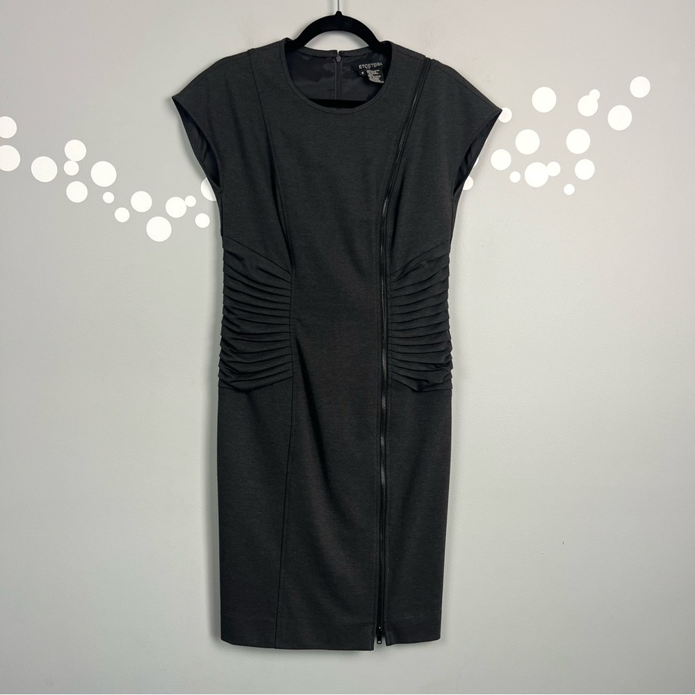 Etcetera Ruched Sheath Dress Size 6 Zip Detail Cap Sleeve